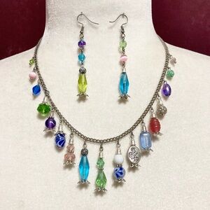 Handmade Multicolor Glass Bead Alloy “Tiny Bottle” Necklace Earrings Set Artisan